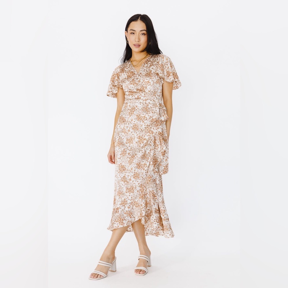 Bohme Floral Midi Wrap Dress - Cream & Tan - New Condition